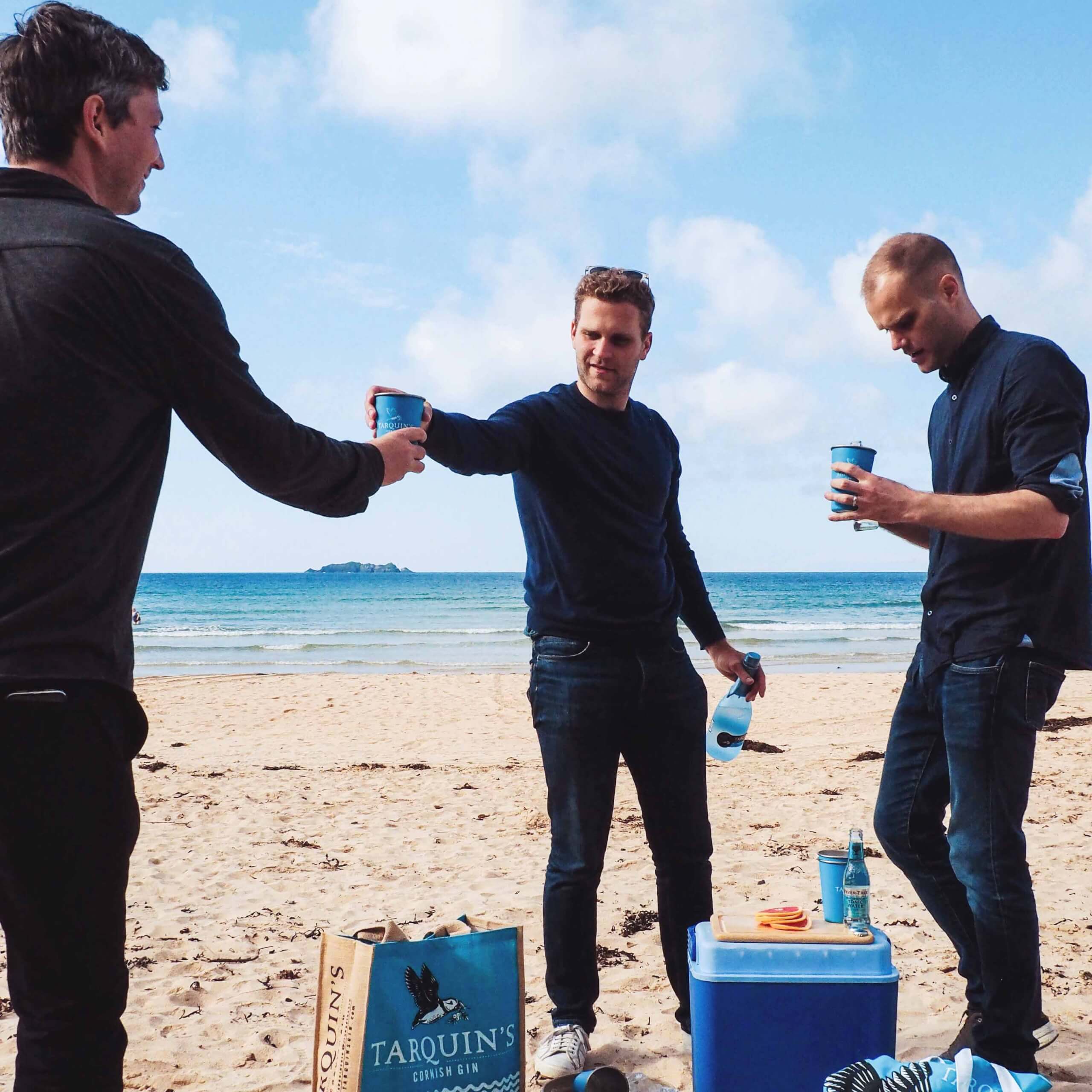 Gin foundry & Tarquin on beach Gin foundry & Tarquin on beach
